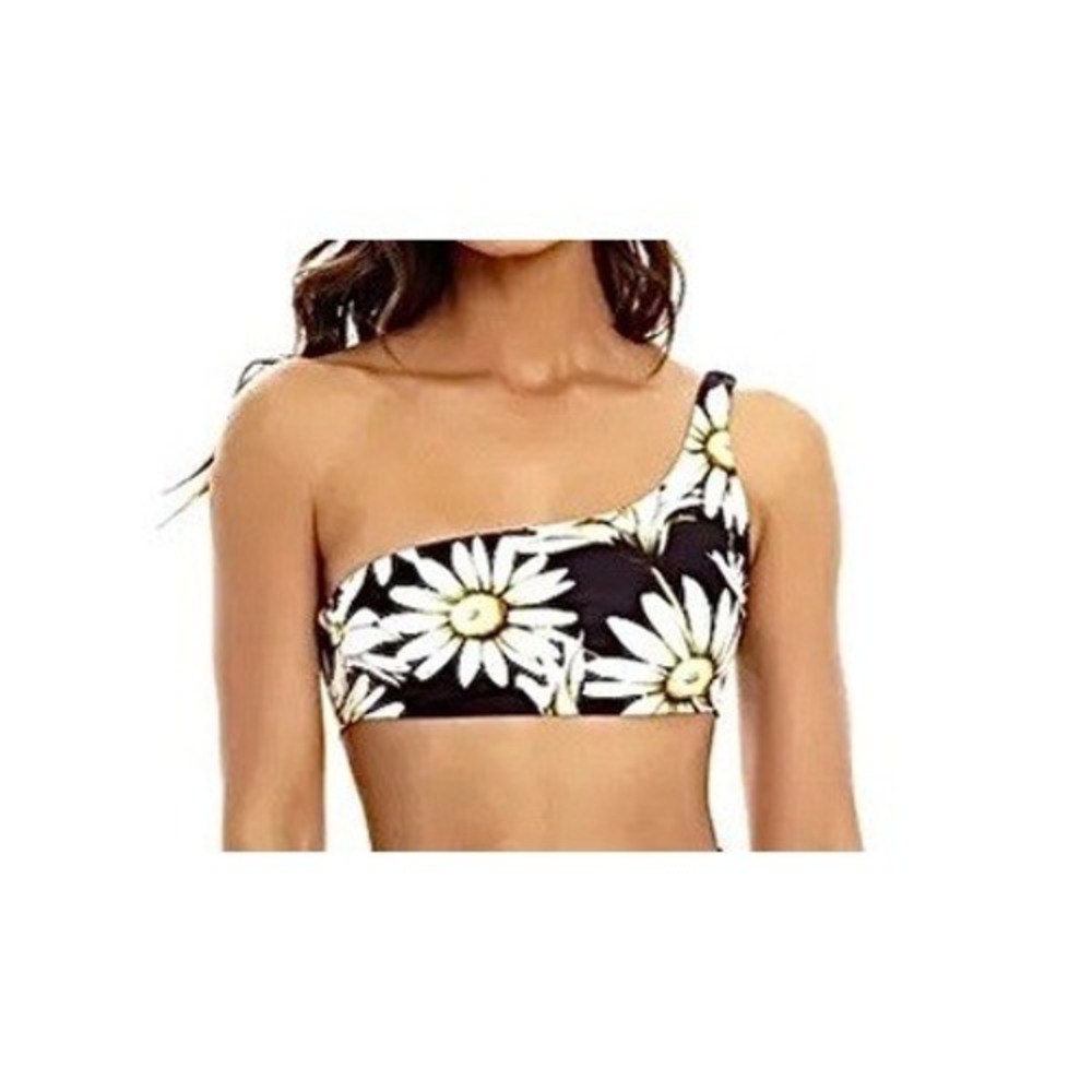 Agua Bendita 8503 Roma Moss Swim Bikini Top LARGE Black Daisy One Shoulder